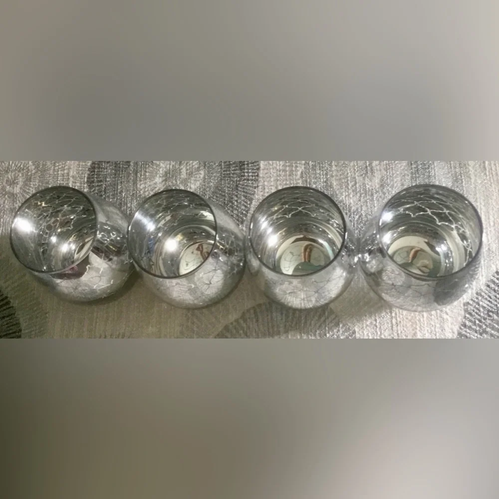 Pier 1 Silver Trellis Design Stemless wine Glass Set of FOUR NWT